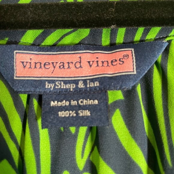 VINEYARD VINES Green Navy Blue SILK 3/4 Sleeve Floral Peasant Blouse Women’s M - Picture 2 of 10